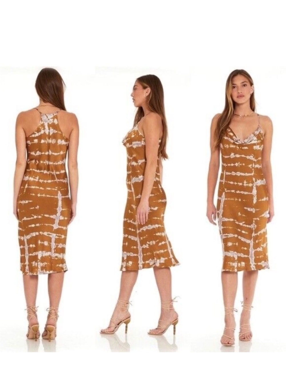 Young Fabulous & Broke Tan Tie-Dye Slip Midi Dress
